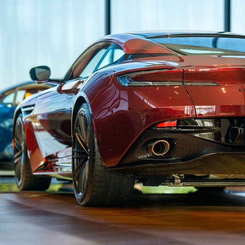 Rear of a red performance coupé