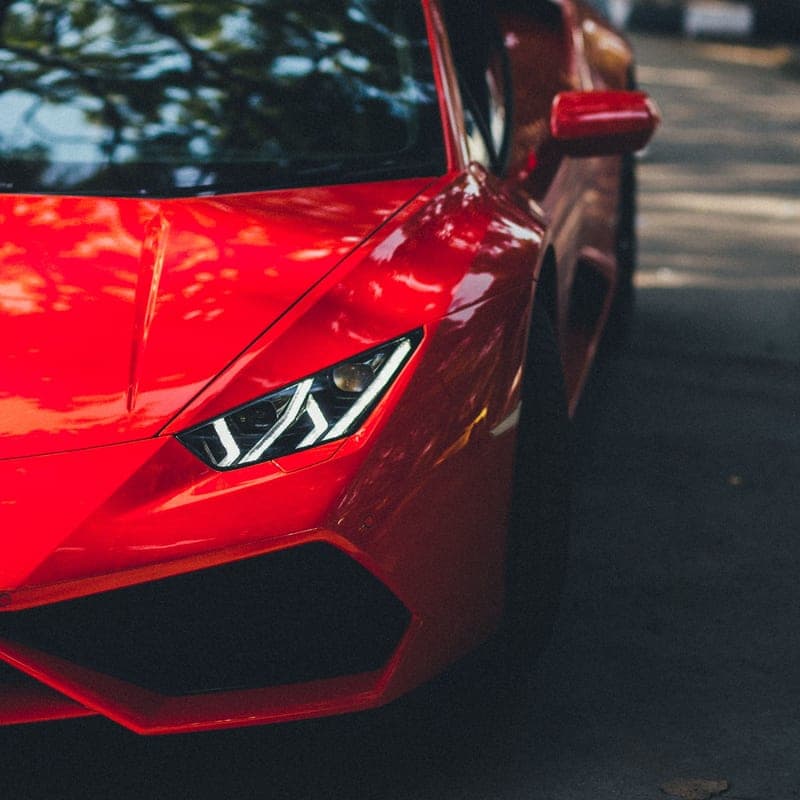 Headlamp of a red supercar